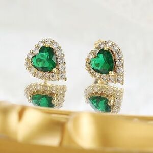Heart Emerald Crystal Stud Earrings